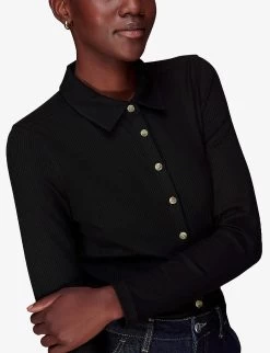 Whistles Ribbed Stretch-woven Shirt -Mode Charm Shop R04110033 BLACK ALT04