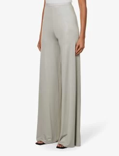 Farrah Wide-leg Mid-rise Stretch-jersey Trousers -Mode Charm Shop R04111582 DARKPEARL ALT02