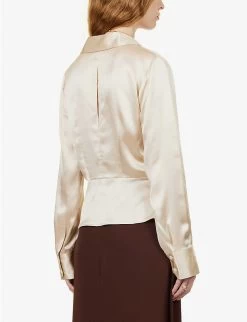 Rennes Peplum-hem Silk-satin Top -Mode Charm Shop R04115880 IVORY ALT03