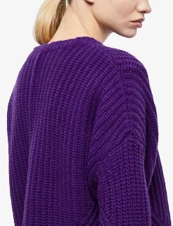 THE KOOPLES Boat-neck Knitted Wool-blend Jumper -Mode Charm Shop R04121428 PUR01 ALT04