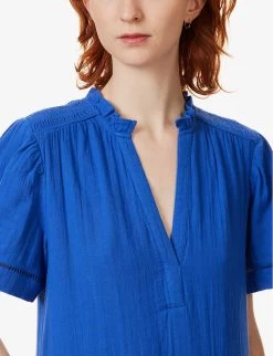 ME AND EM V-neck Tiered-hem Cotton Mini Dress -Mode Charm Shop R04122093 ELECTRICBLUE ALT04