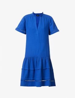 ME AND EM V-neck Tiered-hem Cotton Mini Dress