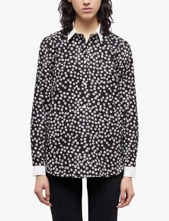 THE KOOPLES Graphic-print Contrast-collar Cotton Shirt -Mode Charm Shop R04122985 BLA09 ALT02