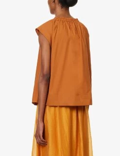 Soeur Tanger Ruffle-trim Cotton Blouse -Mode Charm Shop R04125792 ORANGE ALT03