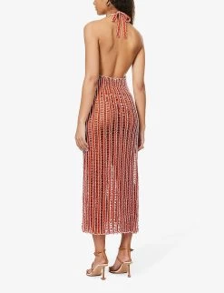 V-neck Striped Crochet-knit Maxi Dress -Mode Charm Shop R04126875 GOLDFLAME ALT03