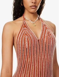 V-neck Striped Crochet-knit Maxi Dress -Mode Charm Shop R04126875 GOLDFLAME ALT04