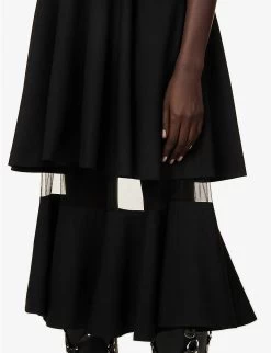 Sheer-panelled Sleeveless Wool Midi Dress -Mode Charm Shop R04127316 BLACK ALT04