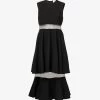 Sheer-panelled Sleeveless Wool Midi Dress -Mode Charm Shop R04127316 BLACK M