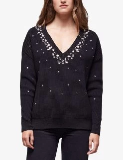 THE KOOPLES Embellished Ribbed-knit Jumper -Mode Charm Shop R04127711 BLA01 ALT02