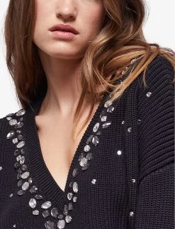THE KOOPLES Embellished Ribbed-knit Jumper -Mode Charm Shop R04127711 BLA01 ALT04