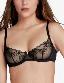 AGENT PROVOCATEUR Yuma Plunge Stretch-tulle Underwired Bra -Mode Charm Shop R04128760 BLACK ALT04