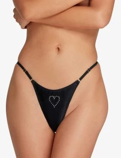 AGENT PROVOCATEUR Fabi Heart Embellished Low-rise Stretch-silk Thong Pack Of Three -Mode Charm Shop R04128777 REDBLACKPINK ALT03