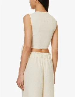 Cherry Self-tie Organic-linen Top -Mode Charm Shop R04128929 CREAM ALT03