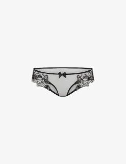 AGENT PROVOCATEUR Lindie Mid-rise Embroidered Floral Mesh Briefs