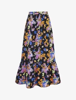 Hallow Floral-print Organic-cotton Maxi Skirt