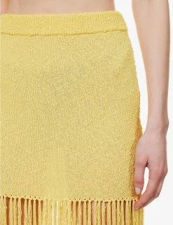 Casablanca Fringed High-waisted Knitted Midi Skirt -Mode Charm Shop R04133098 YELLOW ALT04