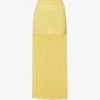 Casablanca Fringed High-waisted Knitted Midi Skirt -Mode Charm Shop R04133098 YELLOW M