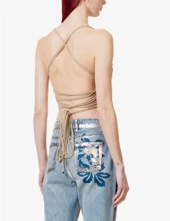 Logo Jacquard-print Upcycled Woven Top -Mode Charm Shop R04133432 BROWNMONOGRAM ALT03