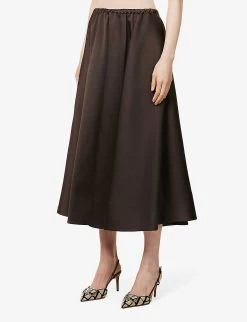 Valentino High-waist Silk Midi Skirt -Mode Charm Shop R04135616 EBANO ALT02
