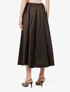 Valentino High-waist Silk Midi Skirt -Mode Charm Shop R04135616 EBANO ALT03