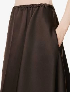 Valentino High-waist Silk Midi Skirt -Mode Charm Shop R04135616 EBANO ALT04
