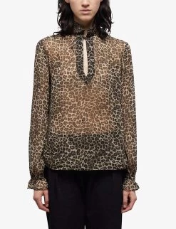 THE KOOPLES Leopard-print Semi-transparent Woven Blouse -Mode Charm Shop R04136178 LEO01 ALT02