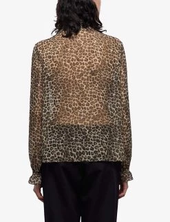 THE KOOPLES Leopard-print Semi-transparent Woven Blouse -Mode Charm Shop R04136178 LEO01 ALT03