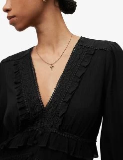 AllSaints Zora Ruffled Woven Mini Dress -Mode Charm Shop R04136396 BLACK ALT04
