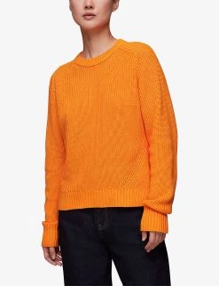 Whistles Round-neck Ribbed Cotton-knit Jumper -Mode Charm Shop R04136785 BRIGHTORANGE ALT02