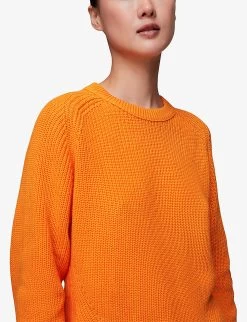 Whistles Round-neck Ribbed Cotton-knit Jumper -Mode Charm Shop R04136785 BRIGHTORANGE ALT04