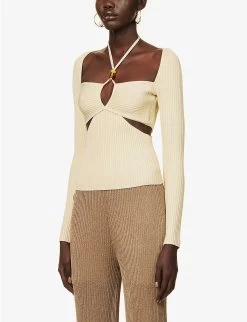 Elenor Cut-out Stretch-rayon Blend Top -Mode Charm Shop R04140662 DRIEDPINEAPPLE ALT02