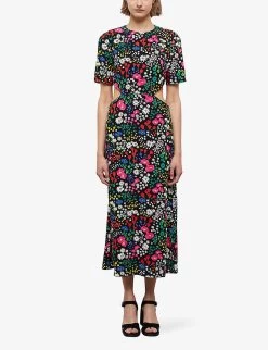 THE KOOPLES Floral-print Cut-out Woven Midi Dress -Mode Charm Shop R04140772 MU01 ALT02