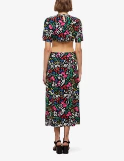 THE KOOPLES Floral-print Cut-out Woven Midi Dress -Mode Charm Shop R04140772 MU01 ALT03