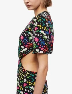 THE KOOPLES Floral-print Cut-out Woven Midi Dress -Mode Charm Shop R04140772 MU01 ALT04