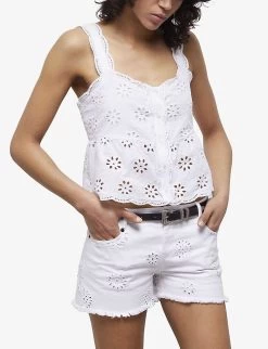 THE KOOPLES Broderie Anglaisise-embroidered Cotton Top -Mode Charm Shop R04140775 WHI01 ALT02