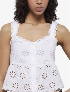 THE KOOPLES Broderie Anglaisise-embroidered Cotton Top -Mode Charm Shop R04140775 WHI01 ALT04