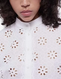 THE KOOPLES Broderie-anglaise Cotton Shirt -Mode Charm Shop R04140779 WHI01 ALT04