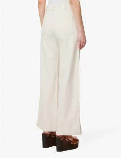 ME AND EM Herringbone-pattern Straight-leg Cotton Trousers -Mode Charm Shop R04141801 ECRU ALT03