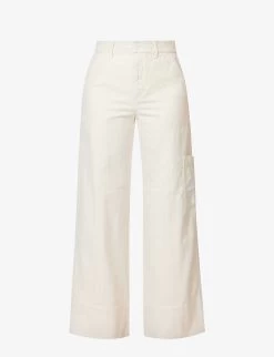 ME AND EM Herringbone-pattern Straight-leg Cotton Trousers