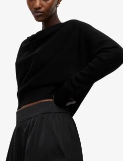 AllSaints Ridley Cropped Wool Jumper -Mode Charm Shop R04141898 BLACK ALT02