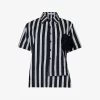 Floral-appliqué Striped Cotton Shirt -Mode Charm Shop R04141921 BLACKWHITE M