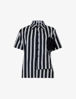 Floral-appliqué Striped Cotton Shirt