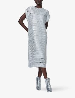 Metallic-foil Relaxed-fit Knitted Kaftan -Mode Charm Shop R04141925 SILVER ALT01