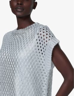 Metallic-foil Relaxed-fit Knitted Kaftan -Mode Charm Shop R04141925 SILVER ALT04