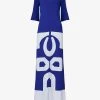 Patterned V-neck Regular-fit Knitted Maxi Dress -Mode Charm Shop R04141935 COBALT M