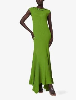 Chain-detail Relaxed-fit Knitted Maxi Dress -Mode Charm Shop R04141941 GREEN ALT01