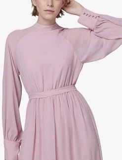 High-neck Belted Crepe Maxi Dress 11 High-neck Belted Crepe Maxi Dress -Mode Charm Shop R04141966 DUSTYROSE ALT04