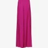 Elasticated-back Wide-leg Mid-rise Silk Trousers -Mode Charm Shop R04141976 MAGENTA M