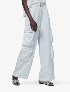 Patch-pocket Belted Wide-leg Woven Cargo Trousers -Mode Charm Shop R04141977 OFFWHITE ALT02