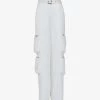 Patch-pocket Belted Wide-leg Woven Cargo Trousers -Mode Charm Shop R04141977 OFFWHITE M
